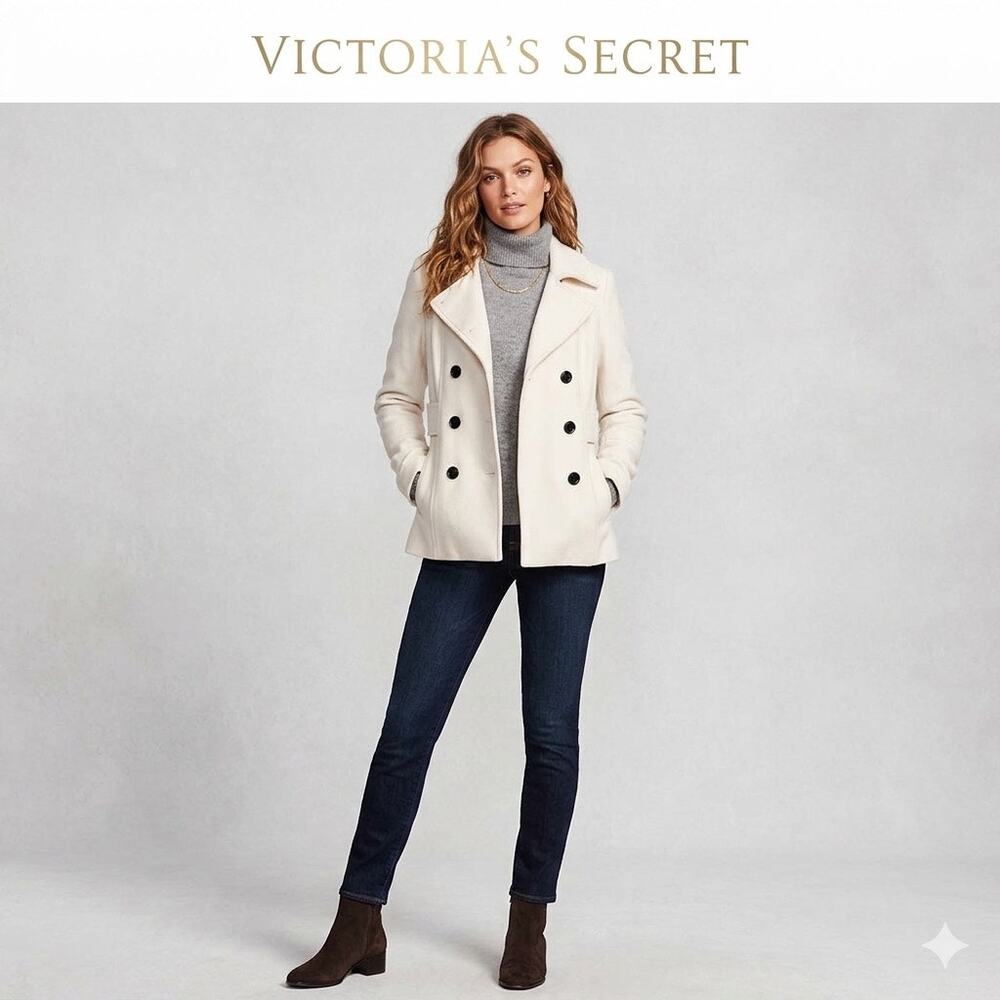 Victoria's Secret Winter White Double-Breasted Wool Peacoat